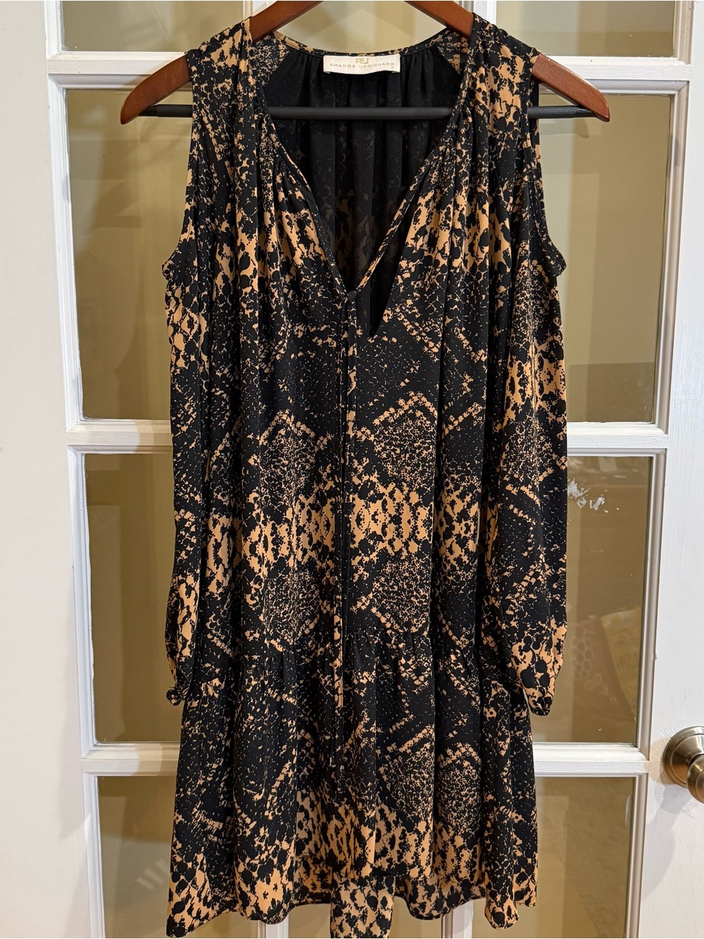Amanda Uprichard - Tan & Black Snakeskin Dress Cut Out Shoulder XS
